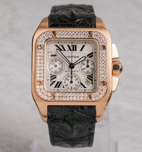 Cartier Santos 100 XL Chronograph 18K Rose Gold Diamond