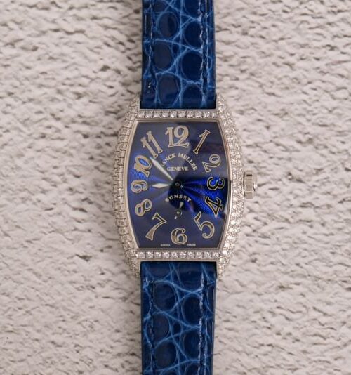 Franck Muller Curvex 18K White Gold Diamond Blue Sunset