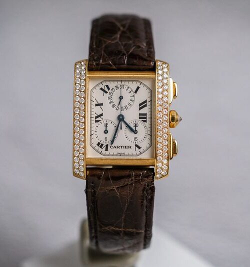 Cartier Tank Fracaise 18K Gold Diamond Chronograph