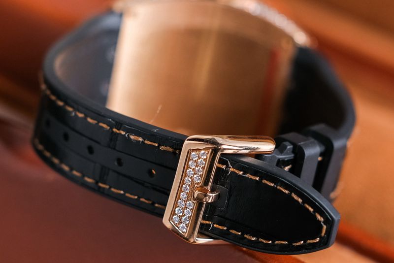 Franck Muller Vanguard V41 18K Rose Gold Diamond leather strap with diamond buckle