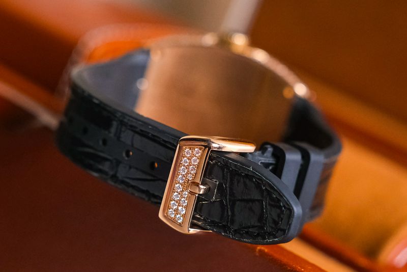 Franck Muller Vanguard V41 18K Rose Gold Diamond leather strap with diamond buckle