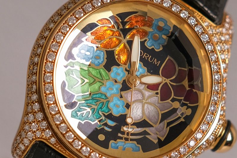 รับซื้อนาฬิกา Corum Bubble Enamel Flowers Lady 18K Yellow Gold