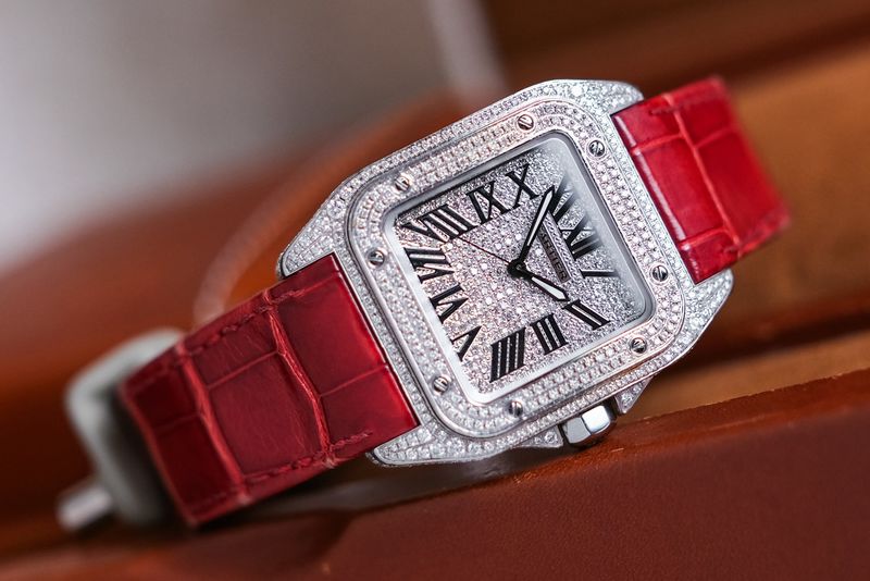 นาฬิกามือสอง Cartier Santos 100 Medium Full Diamonds
