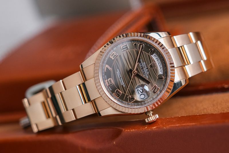 ขายนาฬิกา Rolex Day Date Full 18K Everose Gold Wave Dial 118235