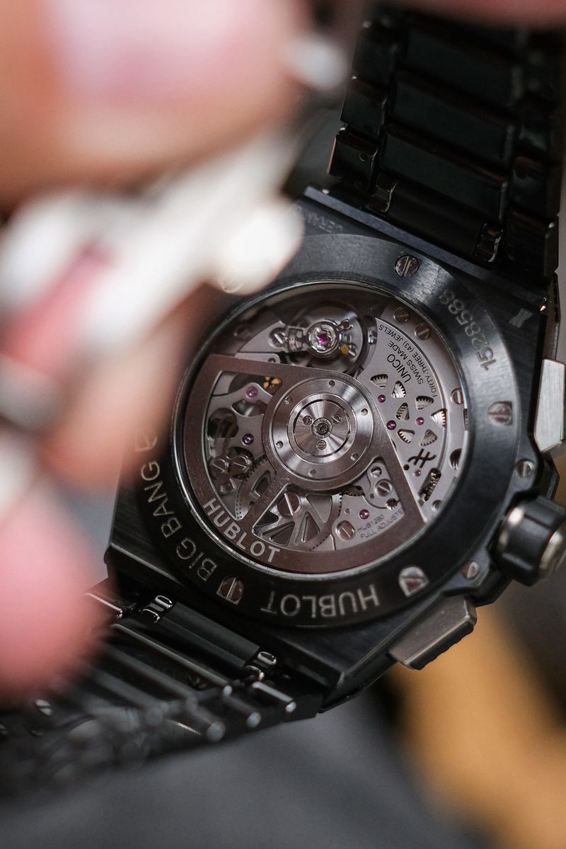Hublot Integrated Black Ceramic 42mm transparent caseback with automatic movement