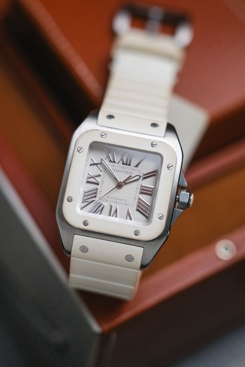 Cartier Santos 100 Medium White Rubber (1)