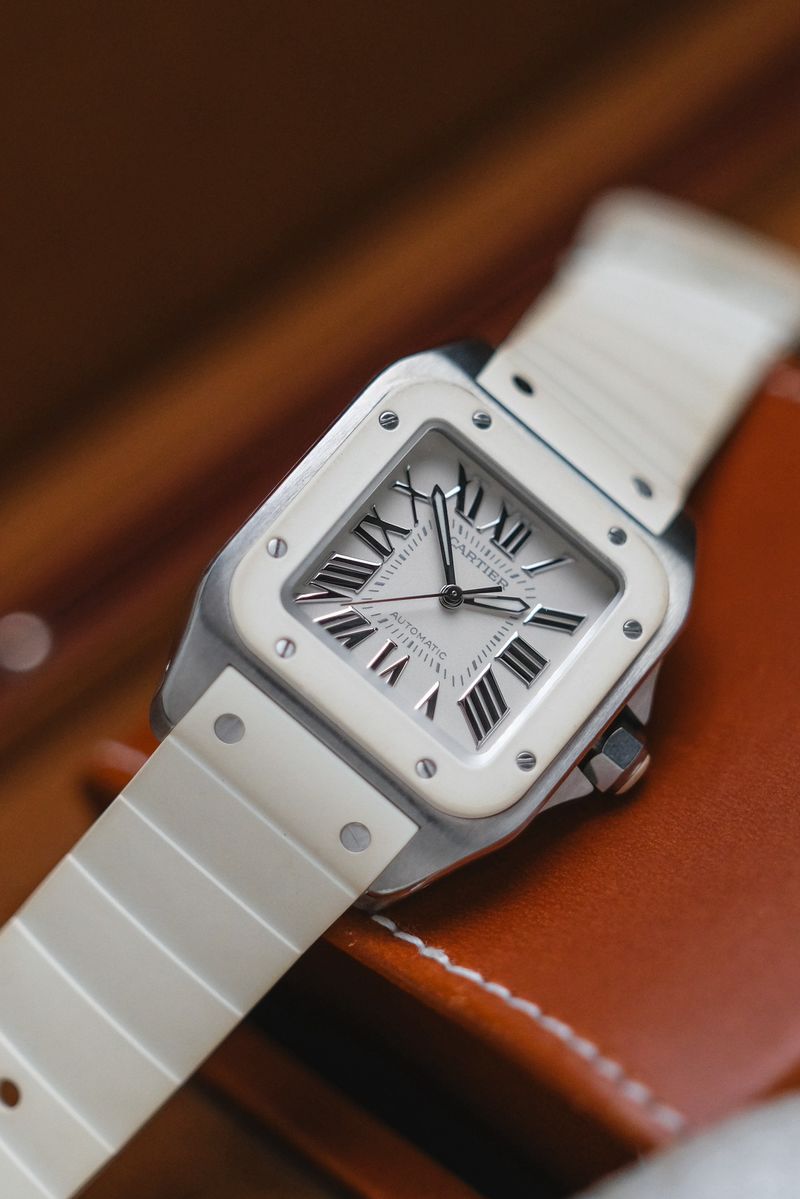 Cartier Santos 100 Medium White Rubber (5)