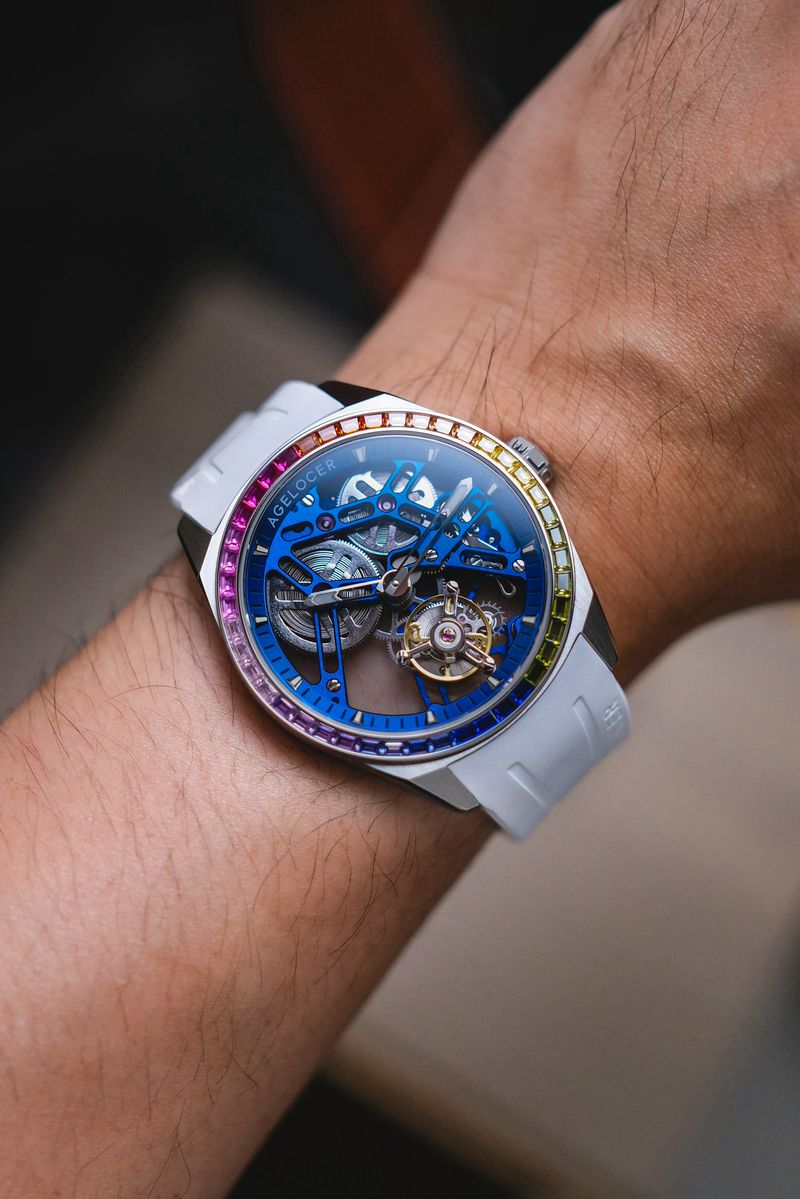 นาฬิกามือสอง Agelocer Flying Tourbillon Fluoro Rubber Men's Hollow Mechanical Watch - Rainbow Bezel