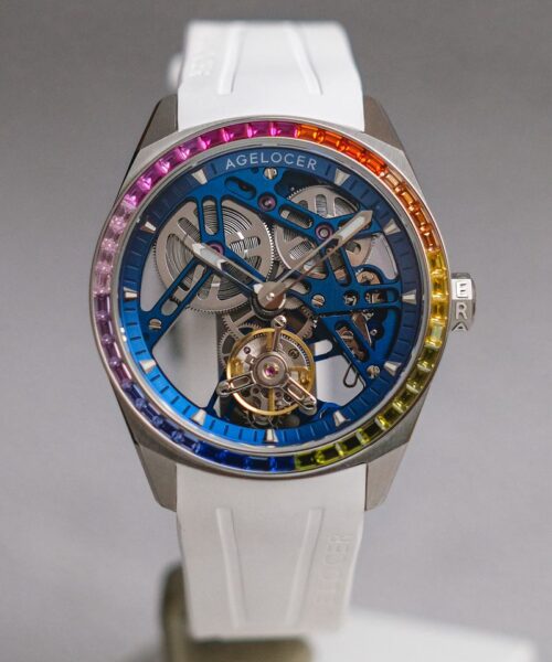 รับซื้อนาฬิกา Agelocer Flying Tourbillon Fluoro Rubber Men's Hollow Mechanical Watch - Rainbow Bezel