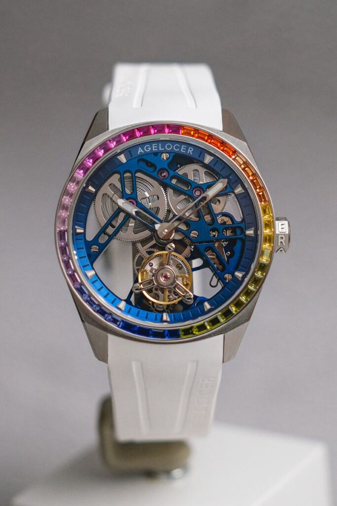 รับซื้อนาฬิกา Agelocer Flying Tourbillon Fluoro Rubber Men's Hollow Mechanical Watch - Rainbow Bezel