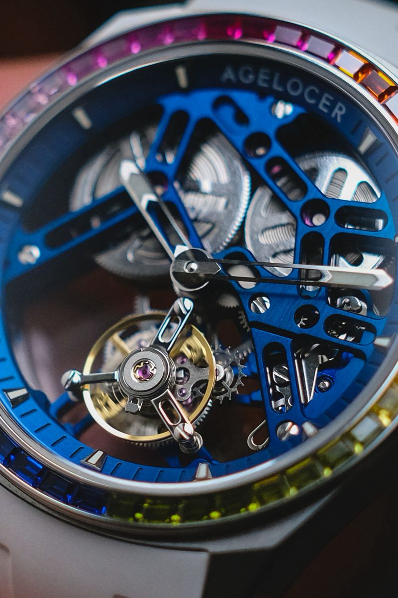 นาฬิกา Agelocer Flying Tourbillon Fluoro Rubber Men's Hollow Mechanical Watch - Rainbow Bezel