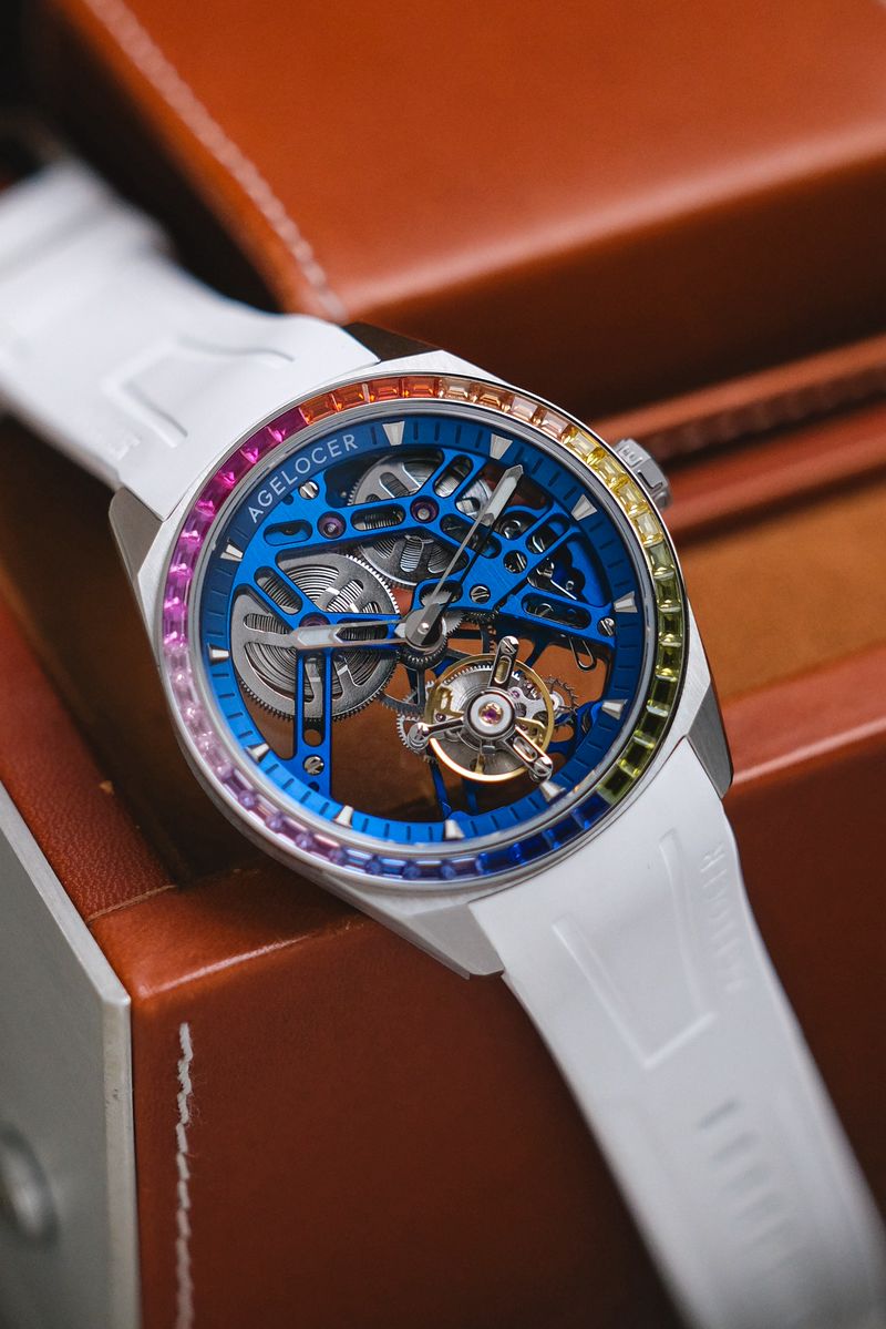 ซื้อ Agelocer Flying Tourbillon Fluoro Rubber Men's Hollow Mechanical Watch - Rainbow Bezel