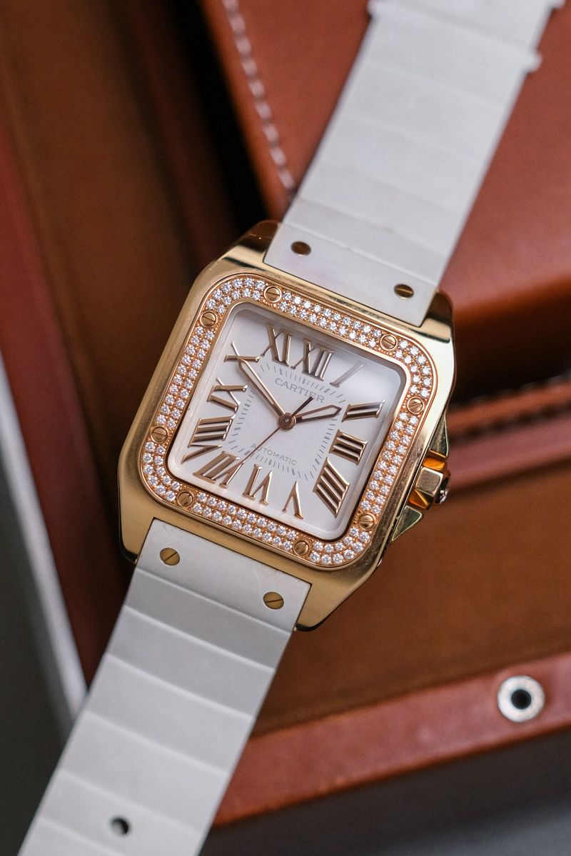 นาฬิกามือสอง Cartier Santos 100 18K Rose Gold Diamond Ref 2879