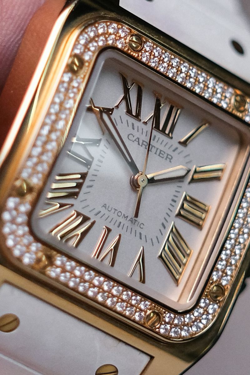 ร้านนาฬิกา Cartier Santos 100 18K Rose Gold Diamond Ref 2879
