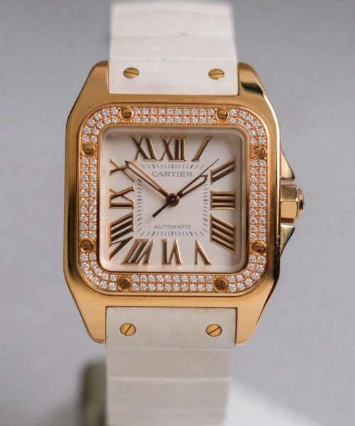 นาฬิกา Cartier Santos 100 18K Rose Gold Diamond Ref 2879