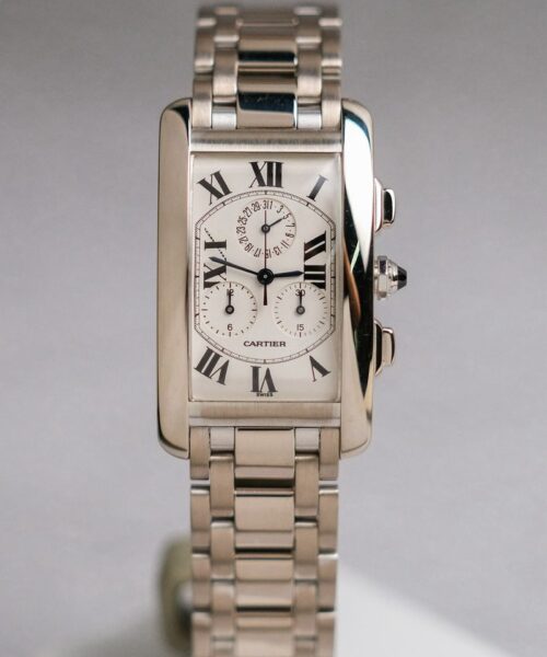 ร้านนาฬิกา Cartier Tank Américaine Chronograph Full 18K White Gold Ref W26033L1