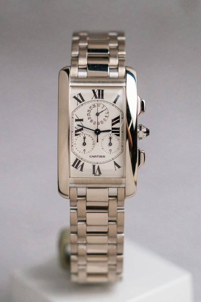 ร้านนาฬิกา Cartier Tank Américaine Chronograph Full 18K White Gold Ref W26033L1