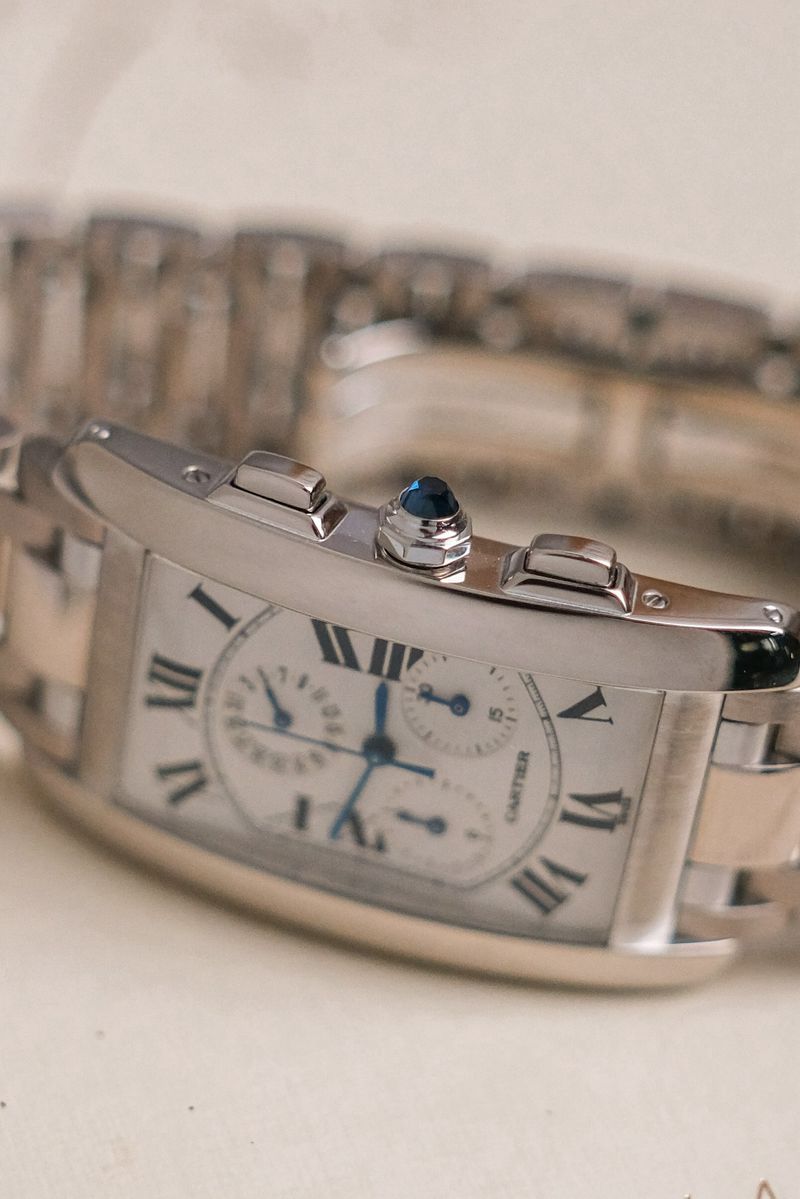 ขายนาฬิกา Cartier Tank Américaine Chronograph Full 18K White Gold Ref W26033L1