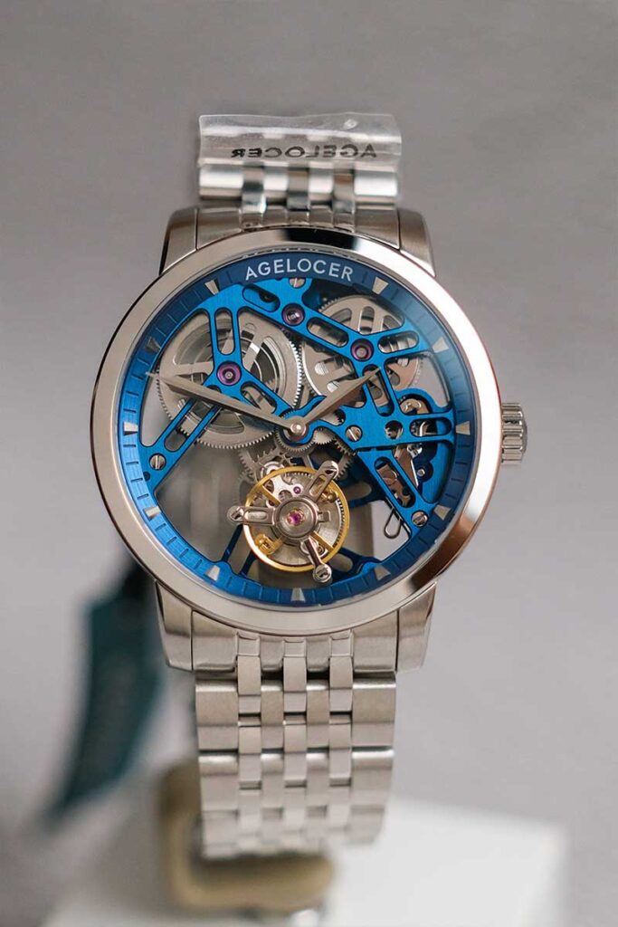 นาฬิกา AGELOCER Original Hollow Blue Free-Sprung Flying Tourbillon 9004A9