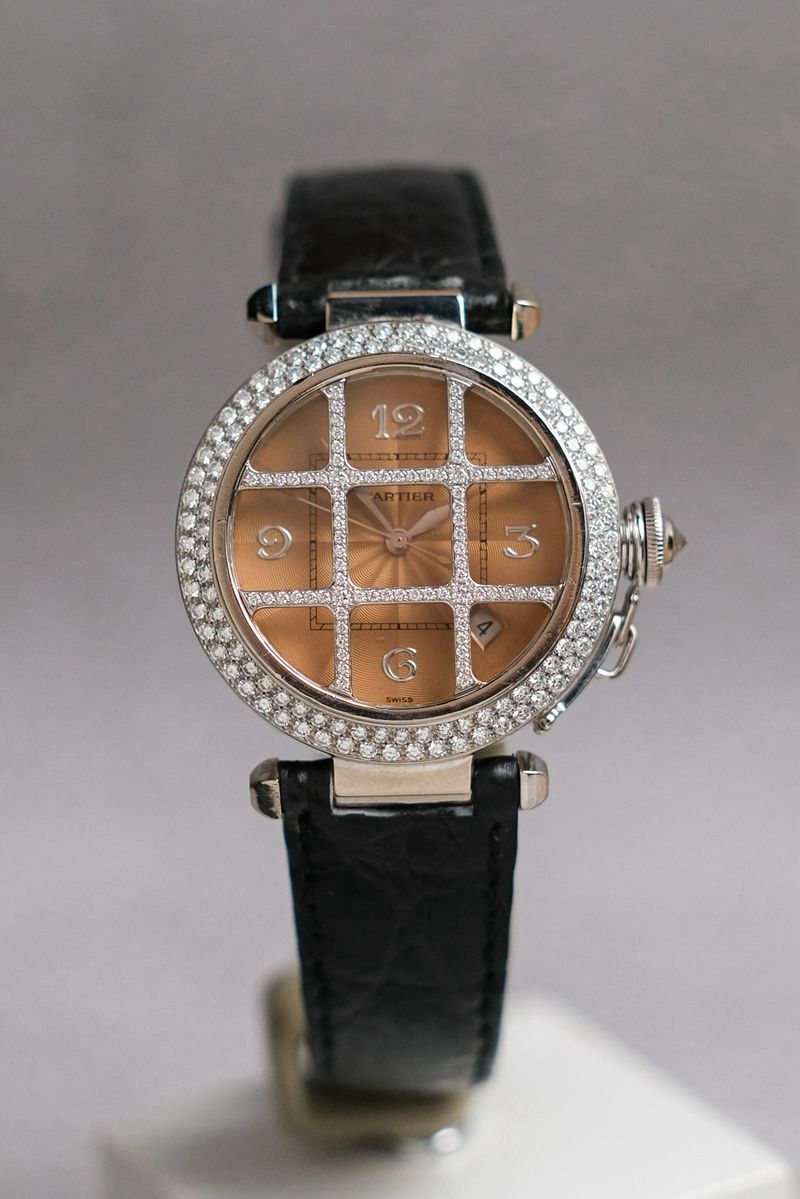 Cartier Pasha 38mm Grid Diamond Salmon Pink Dial 18K White Gold WJ101251 (3)