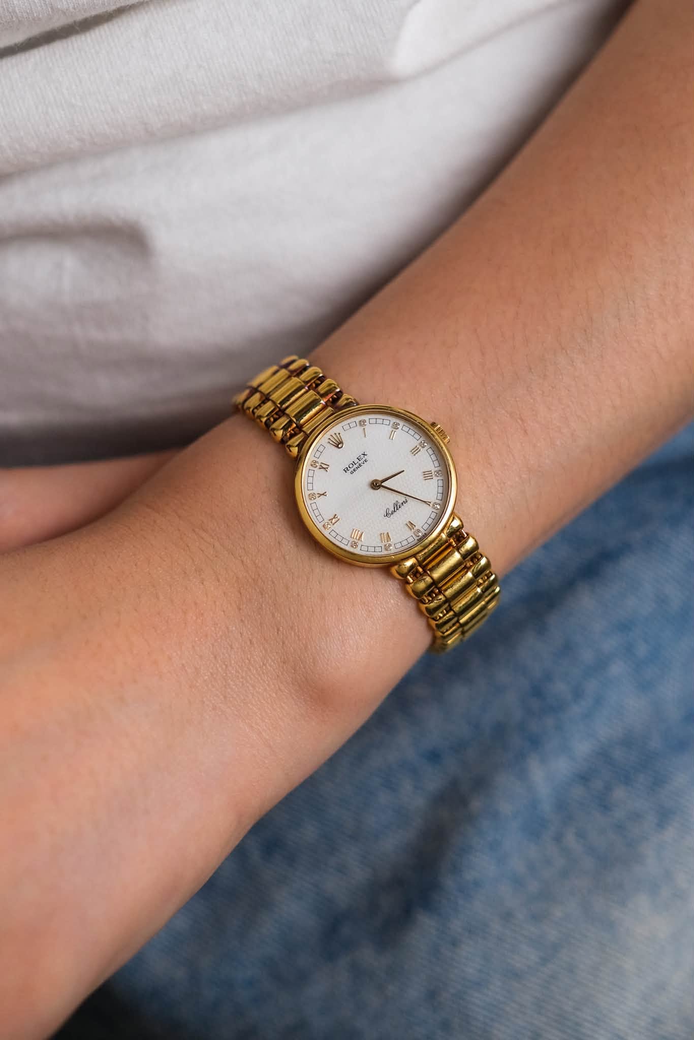 ขายนาฬิกา Rolex Cellini 18K Yellow Gold Mother of Pearl Diamond 5161