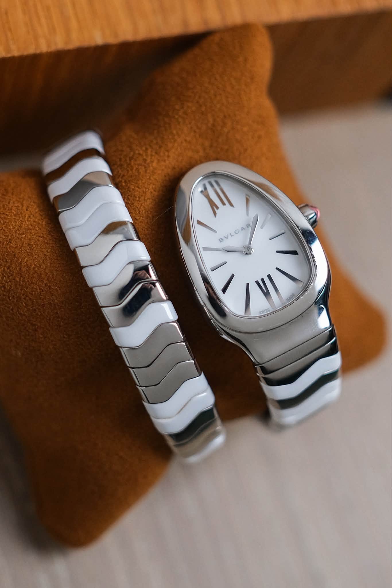BVLGARI Serpenti Spiga White Ceramic & Stainless Steel (1)
