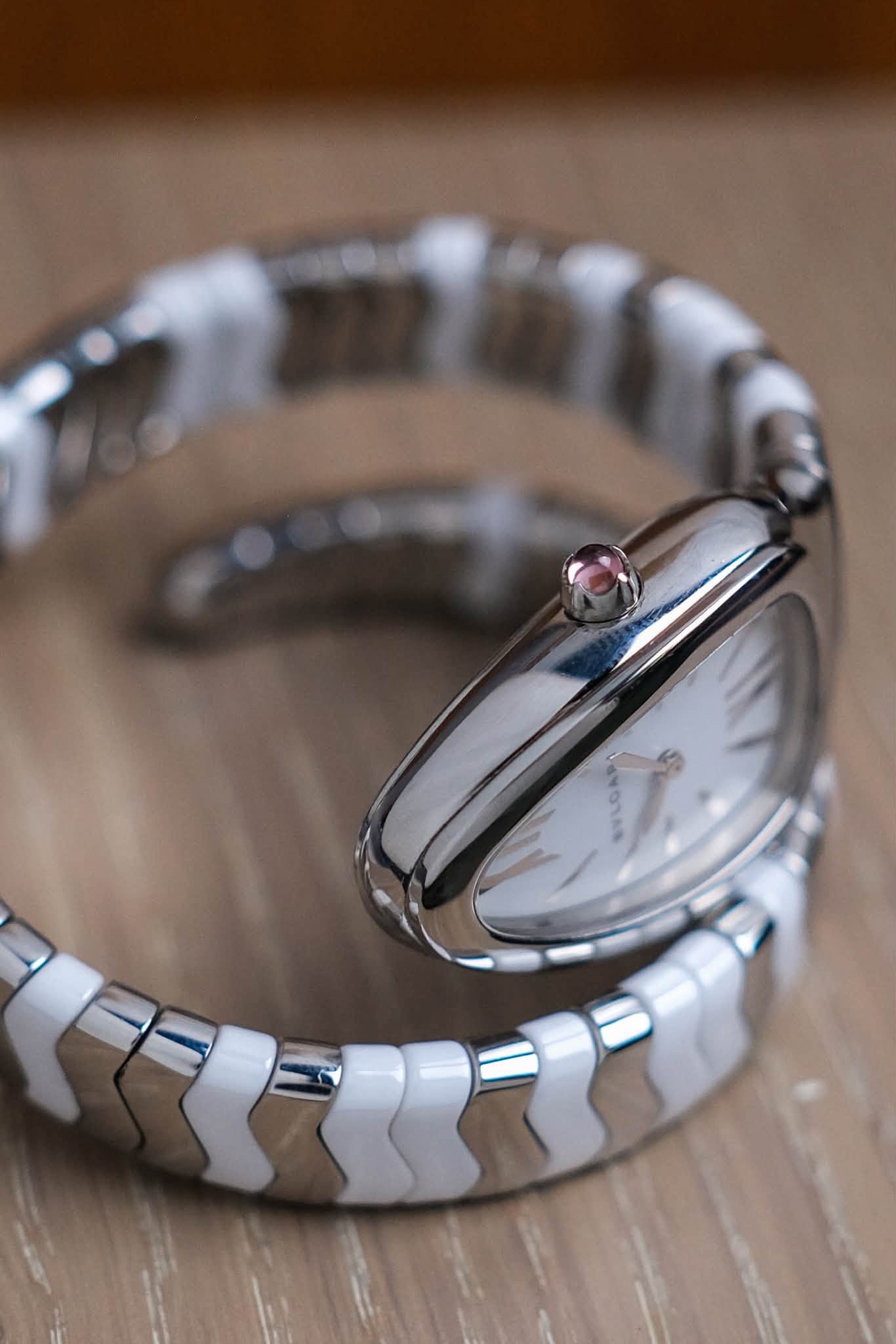 BVLGARI Serpenti Spiga White Ceramic & Stainless Steel (2)