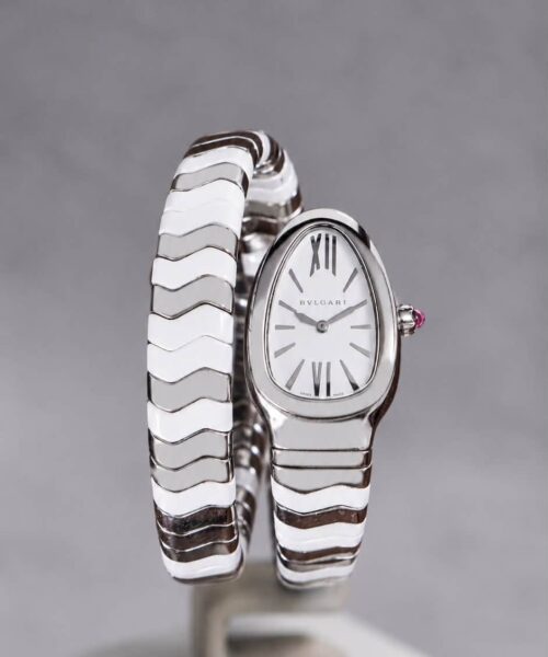 BVLGARI Serpenti Spiga White Ceramic & Stainless Steel