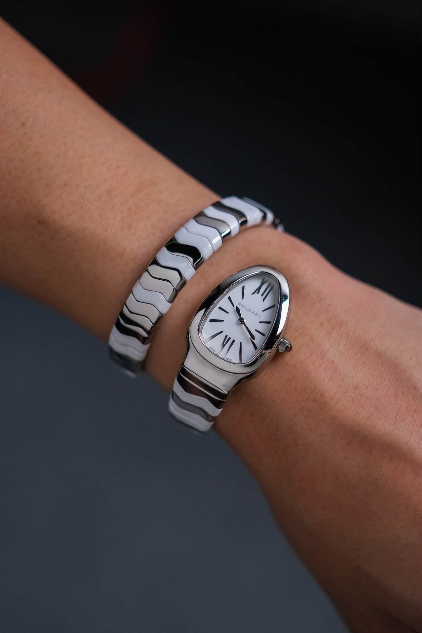 BVLGARI Serpenti Spiga White Ceramic & Stainless Steel (5)
