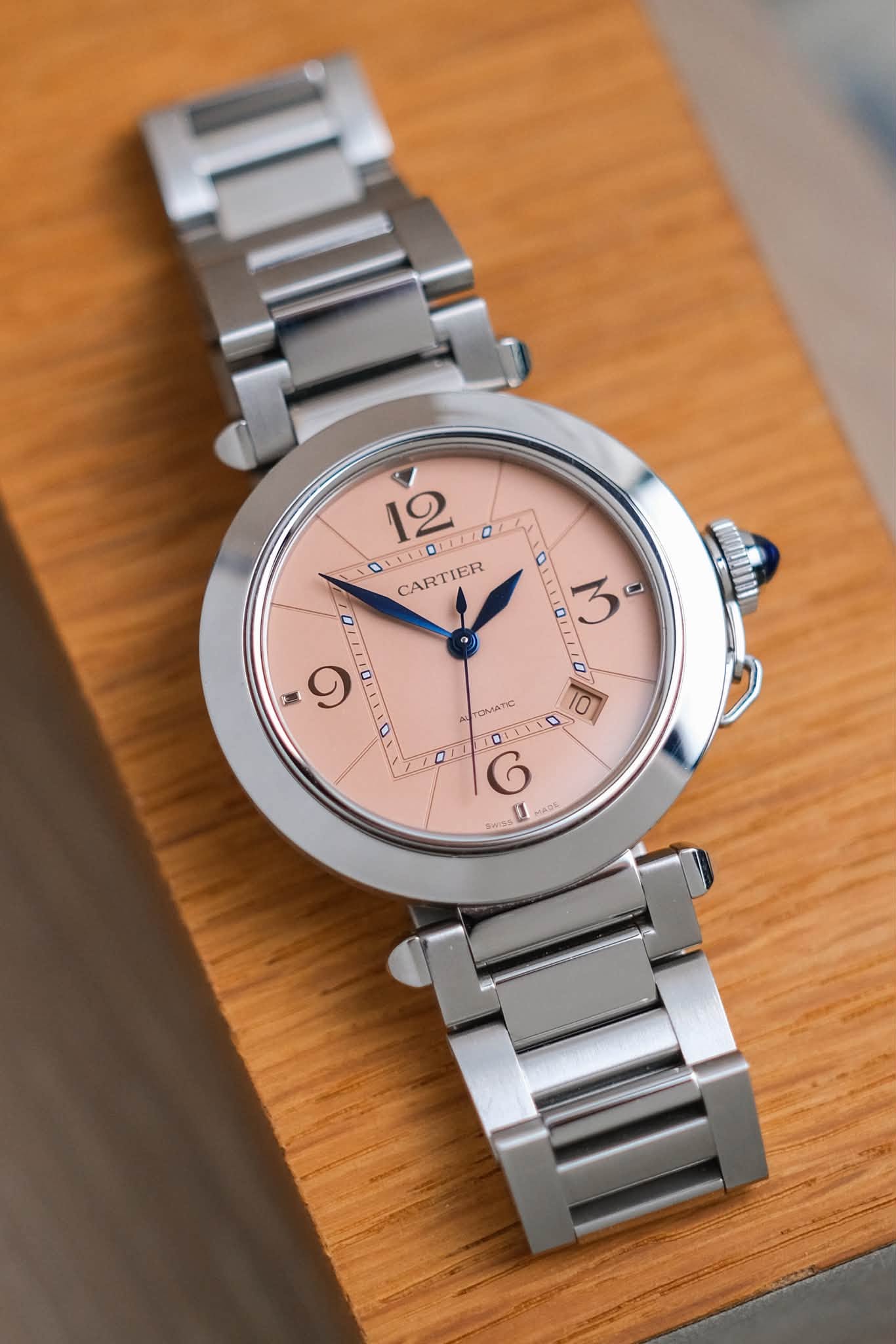 นาฬิกามือสอง Cartier Pasha de Cartier Stainless Steel Salmon Dial WSPA0040