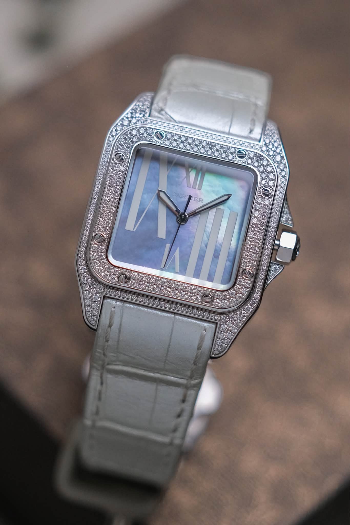รับซื้อนาฬิกา Cartier Santos 100 18K White Gold Diamond Set WM503251