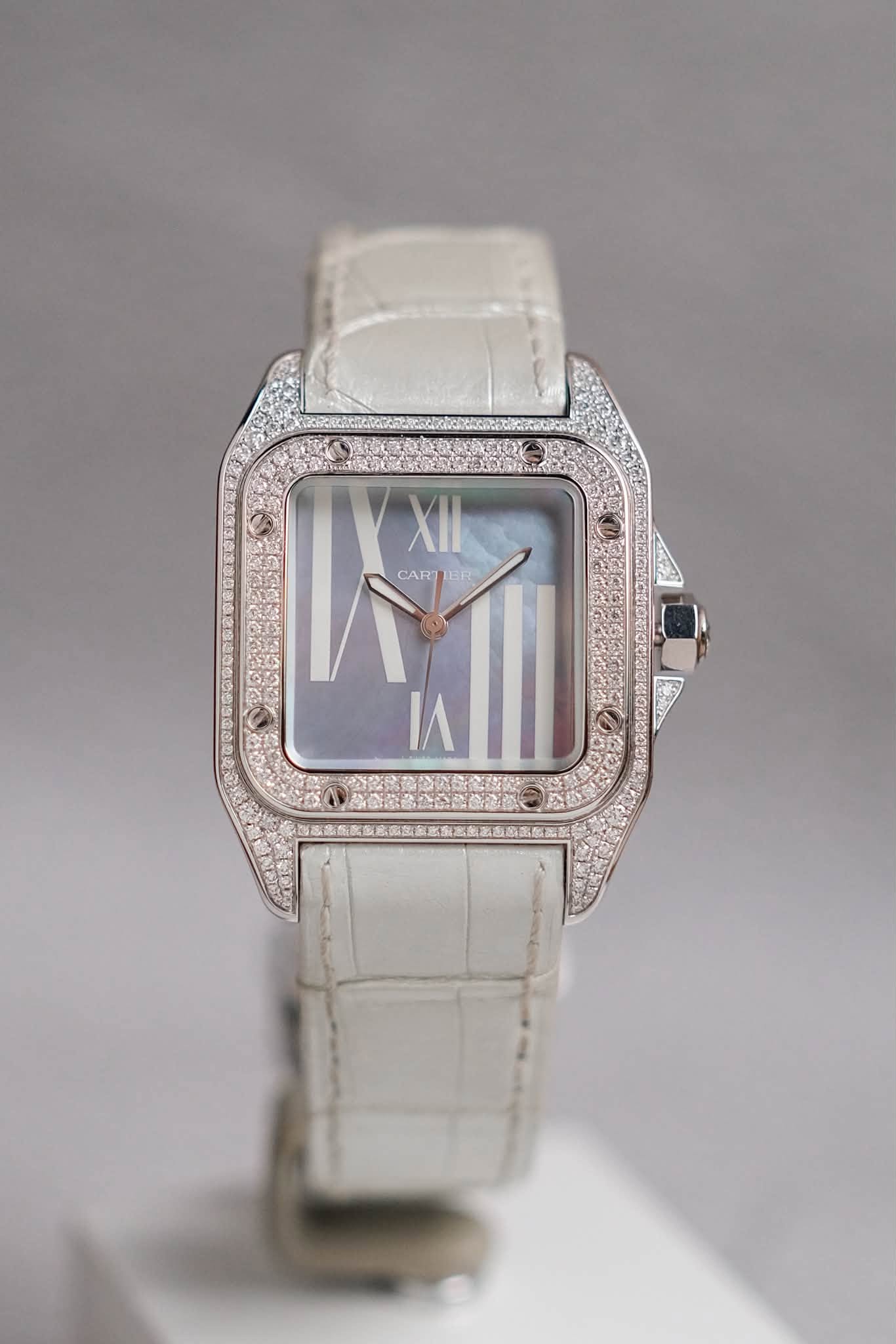 ร้านนาฬิกา Cartier Santos 100 18K White Gold Diamond Set WM503251