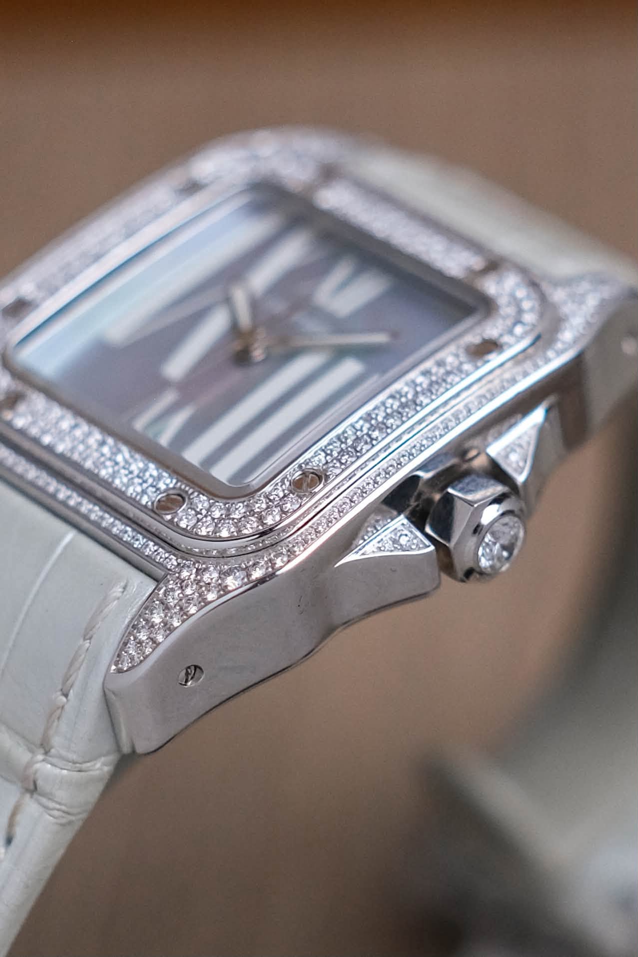 ขายนาฬิกา Cartier Santos 100 18K White Gold Diamond Set WM503251