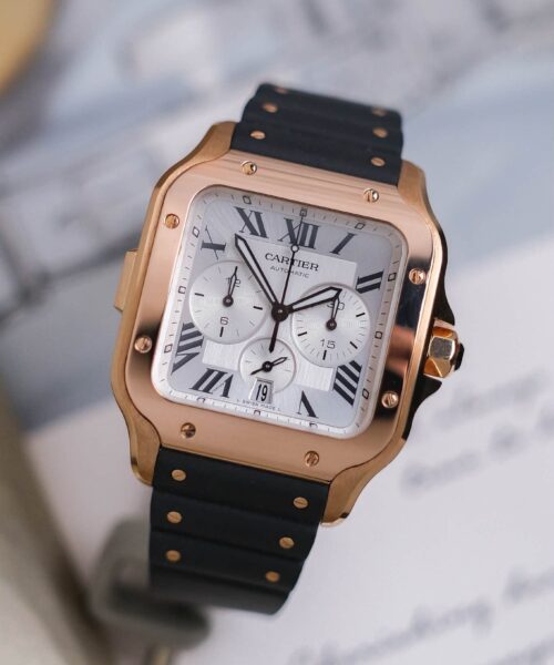 นาฬิกา Cartier Santos de Cartier Chronograph 18K Rose Gold XL WGSA0017