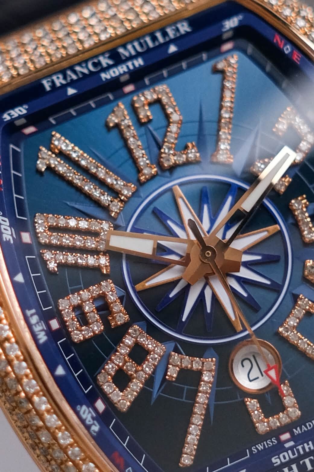 นาฬิกา Franck Muller Vanguard Yachting Blue V45 Diamond 18K Rose Gold