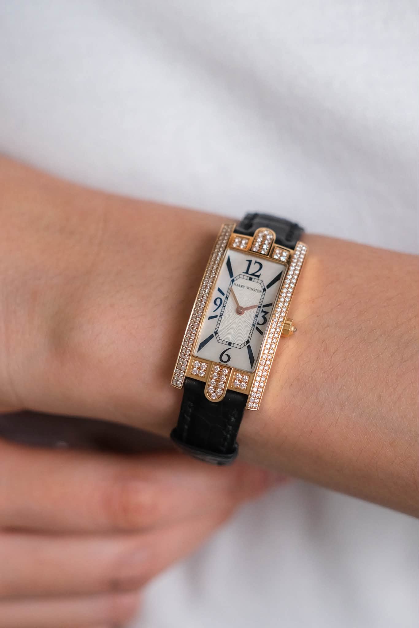ร้านนาฬิกา Harry Winston Avenue C Mini 18K Rose Gold Diamond