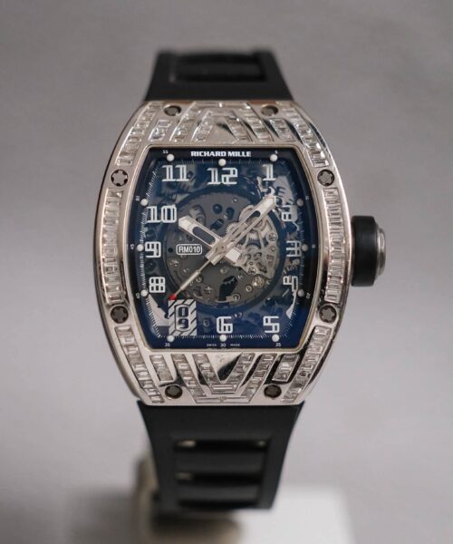 รับซื้อนาฬิกา Richard Mille RM 010 Automatic Titanium (RM010 AM Ti) Full Baguette Diamond Custom Set