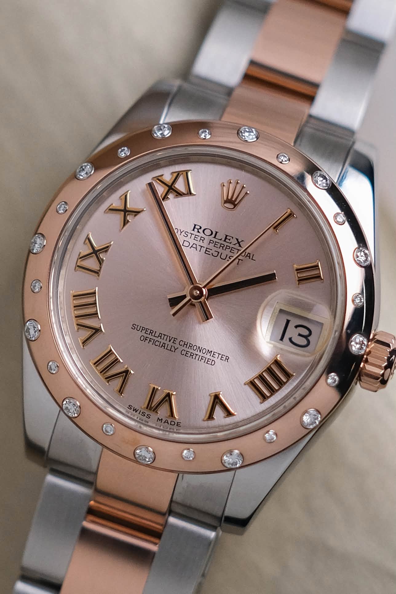 นาฬิกามือสอง Rolex Datejust 31 Stainless Steel & 18K Everose Gold Diamond Bezel 178341