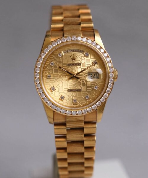 ร้านนาฬิกา Rolex Day-Date 36 18K Yellow Gold Diamond Bark Finish 18248